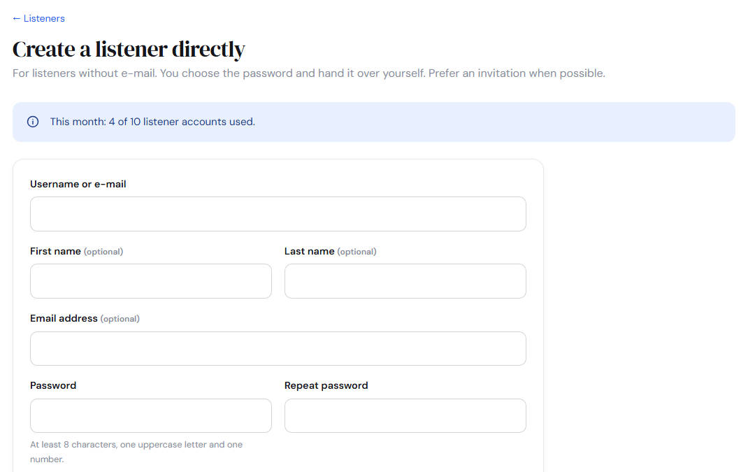 Creating a listener account